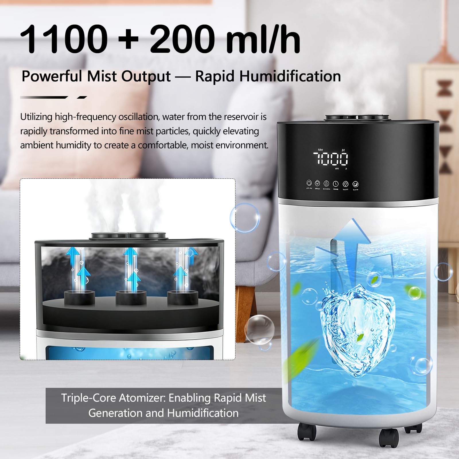 Humidificador de Aire 18L, Humidificador Aceites Esenciales Inteligente para Habitaciones Humificador para Habitaciones de Hasta 200m² para Plantas y Uso Comercial