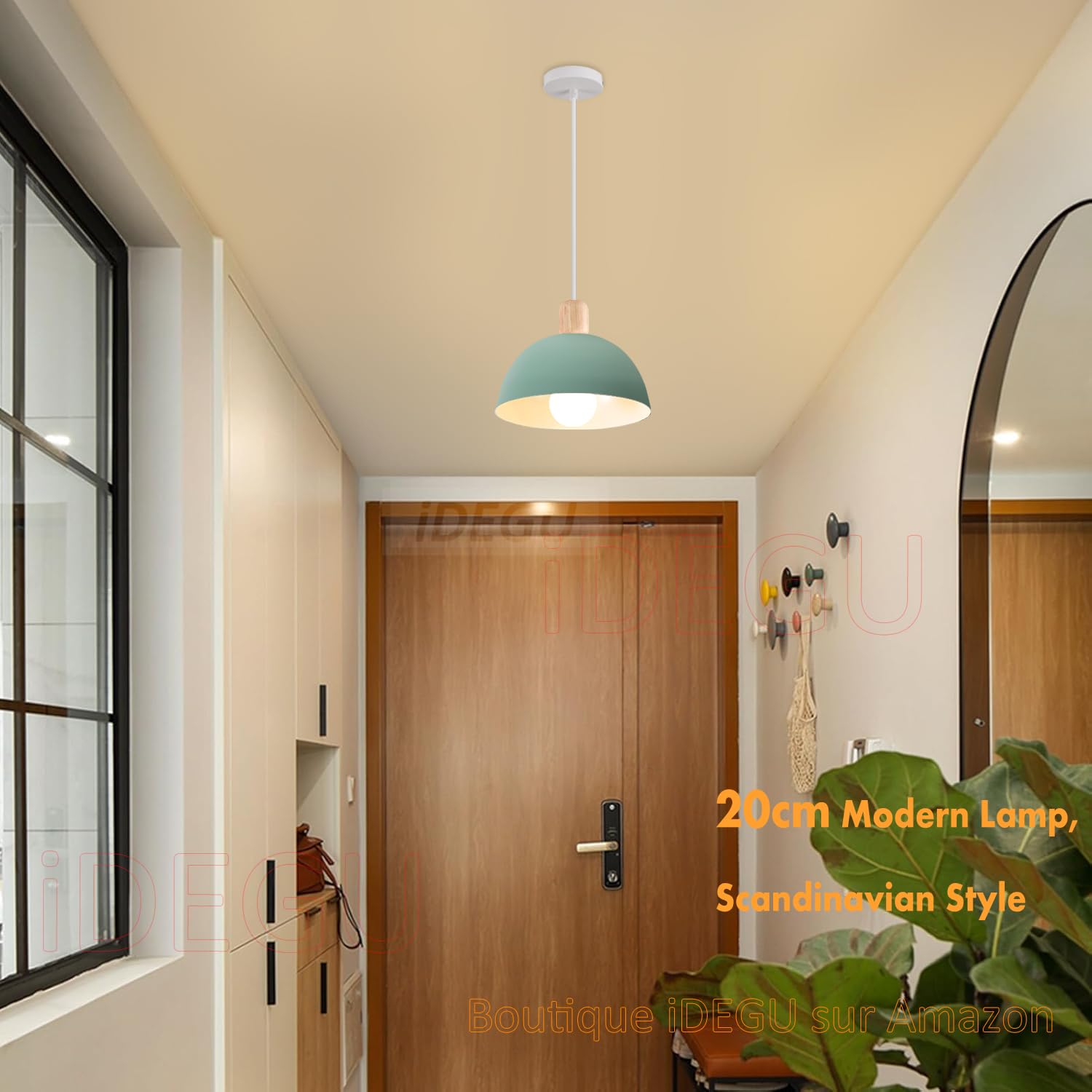 iDEGU Lampada a Sospensione Retrò 20CM LED Lampada a Soffitto in Legna Metallo Moderna Lampadario Stile Scandinavo a Semicerchio Plafoniera per Soggiorno Sala da Pranzo Camera da Letto (Verde)
