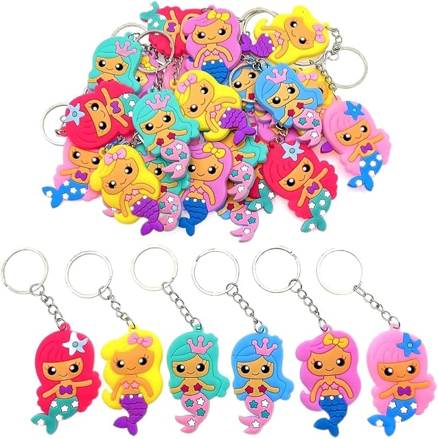 JZK 30x Mermaid keyring keychains for kids girls birthday party favours, mermaid princess theme party decorations accessories, girls party thankyou gifts, party bag fillers