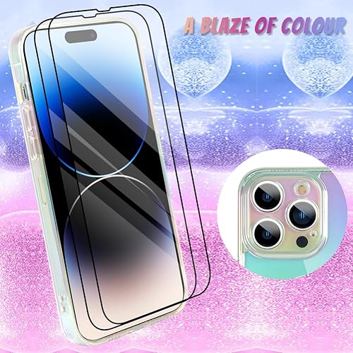 Miniatura 2 de Bonoma Funda magnética para iPhone 14 Pro Max Soporte para MagsafeProtector de cámara de lujo de cristal fluorescente iridiscente con láser