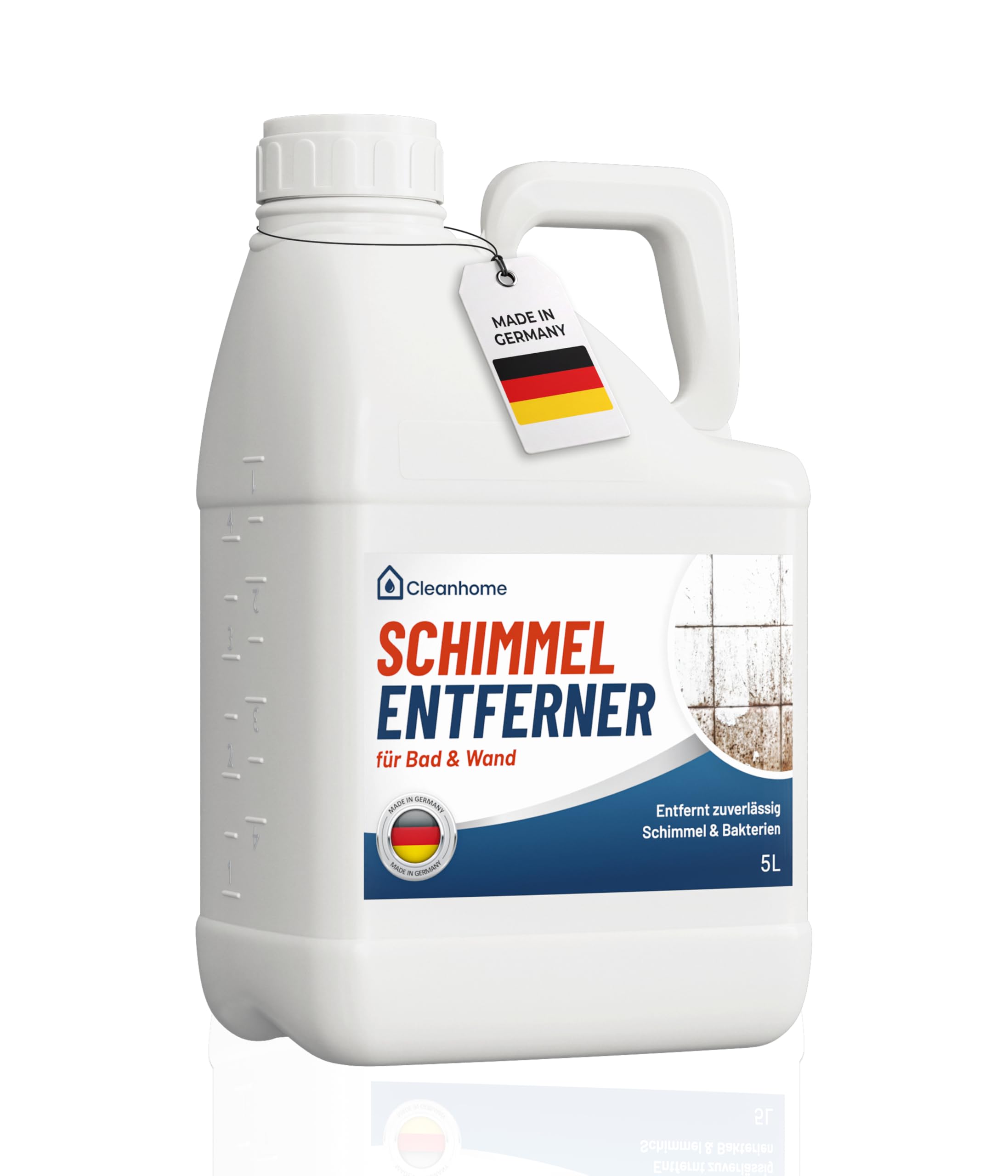 CLEANHOME® Schimmelentferner 5000 ml - Leistungsstarker Schimmelentferner für Wände und Fugen - Entfernt effektiv Schimmel, Stockflecken und Algen, ideal für Bad und Dusche - Made in Germany