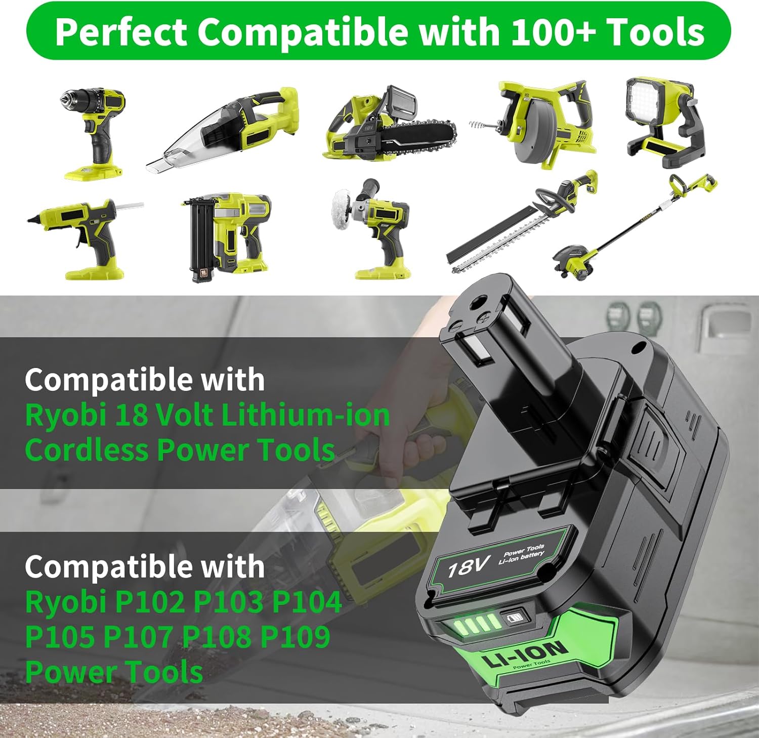 2-Pack Enhanced 8.0Ah P108 Replace for Ryobi 18V Battery Compatible with Ryobi Battery P102 P103 P104 P105 P107 P109 P122 18 Volt Cordless Tool Batteries, Rechargeable with Indicator - Image 3