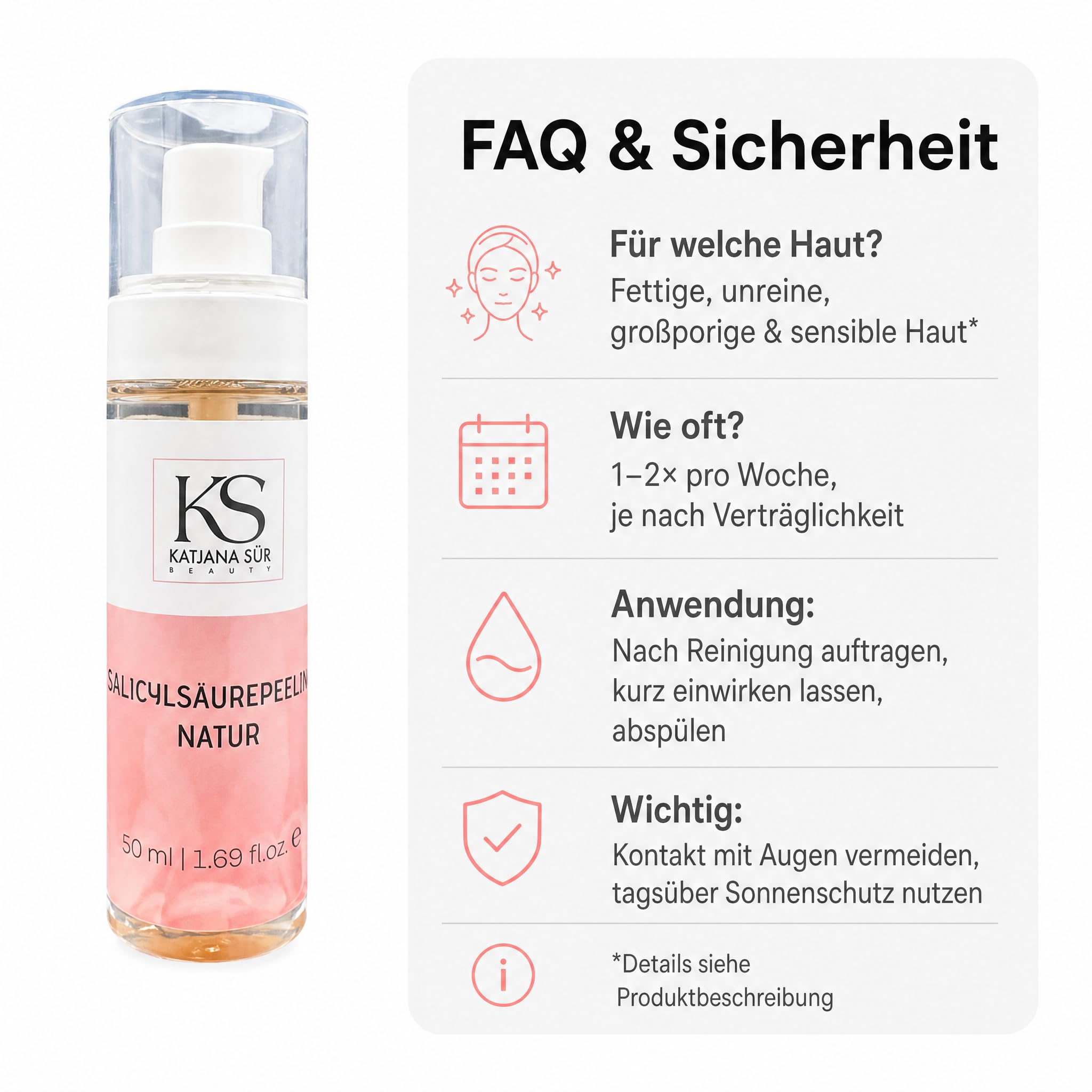 KS Beauty Salicylsäure Gesicht Peeling, 2% BHA, Panthenol, 50 ml