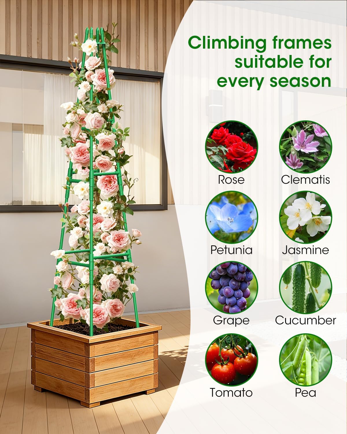 4 Pack Garden Trellis for Climbing Plants Outdoor, 6FT Plant Trellis Support for Climbing Vine, Plant Support Tower Cages Plastic Coated Metal Pipe Supports for Outdoor Indoor,Tomato cage