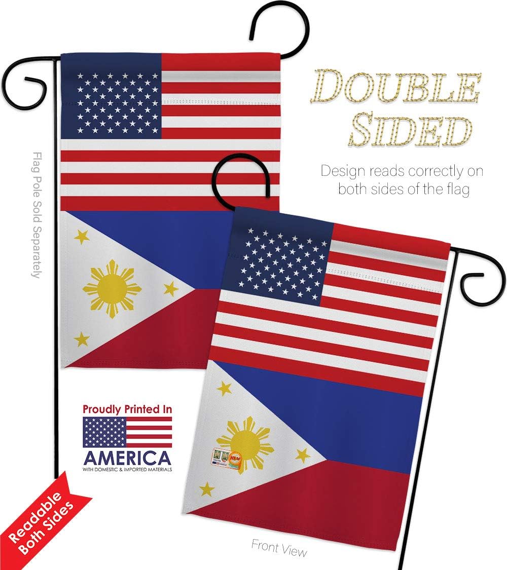 Philippines US Friendship Garden Flag Set Wall Holder Regional USA American Alliance World Country Particular Area Small Decorative Gift Yard House Banner Double-Sided Made In 13 X 18.5