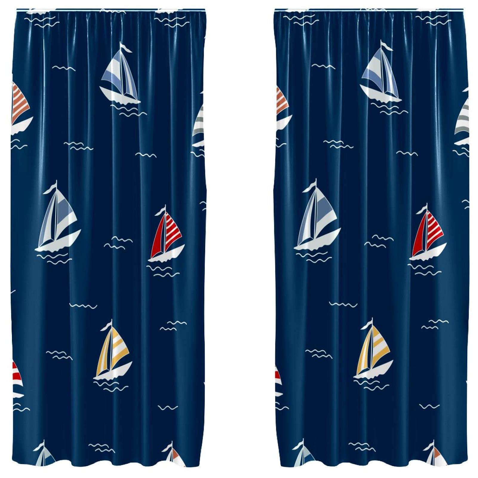Cortinas azul náutico de 55x84" para salón, juego de 2 paneles ligeros con bolsillo de barra