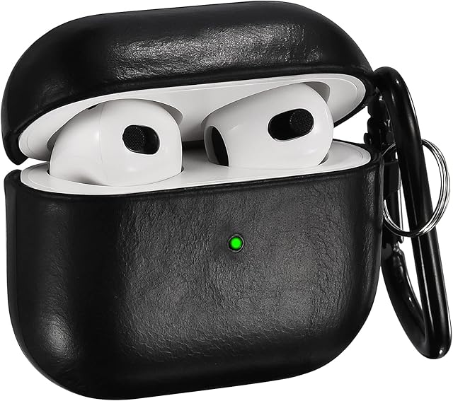 Compatible with AirPods 3 Case Cover/Airpods 3rd Generation Case-V-MORO AirPods 3 Case Leather Protective Case with Keychain Clip Compatible for New Apple AirPods (3rd Generation) 2021 Black