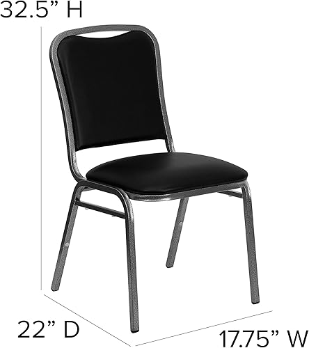 Miniatura 2 de EMMA + OLIVER Silla apilable para banquetes en vinilo negro - Marco de vena plateada