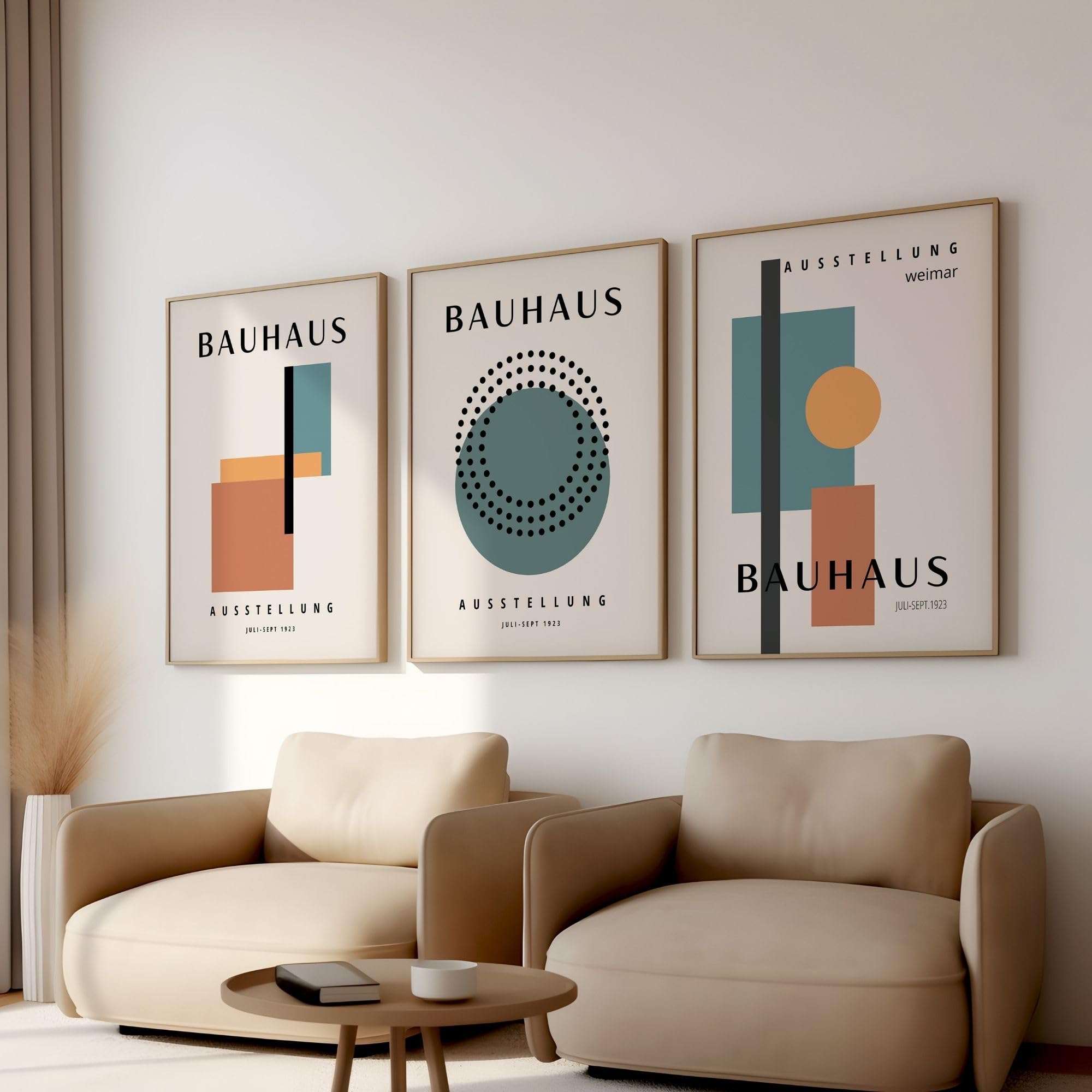 Bauhaus Lot de 3 posters vert ocre terre cuite sans cadre (40 x 60 cm)