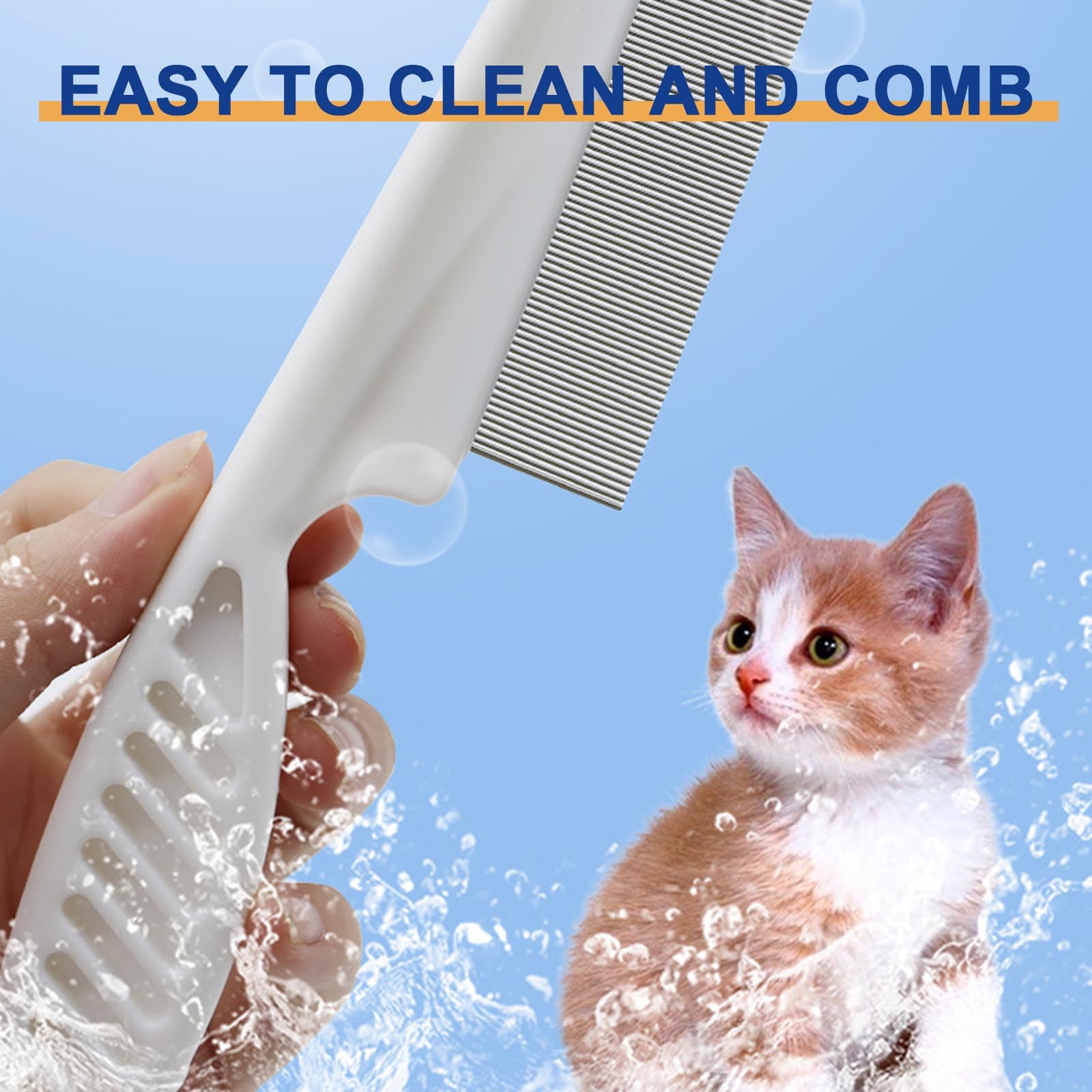 AYNKH pack de 2 peignes pour animaux de compagnie, peigne pour chien et chat en acier inoxydable, dents rondes pour enlever les marques de larmes de puces de poux
