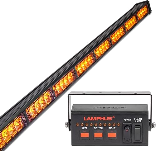 LAMPHUS SolarBlast SBLS84, barra de luces ledes de alerta de emergencia e indicación de tránsito, 38 pulgadas, 32W, color azul ámbar, Ambar