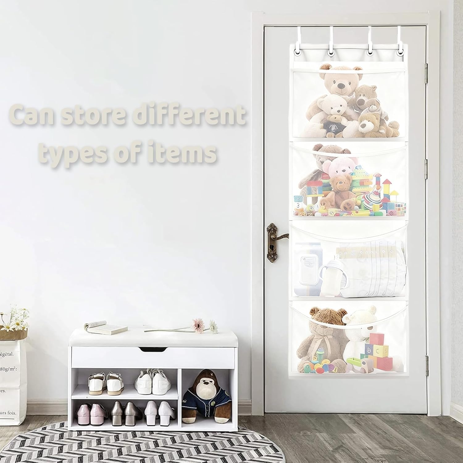 Stuffed Animal Storage,Stuffed Animal Hammock Net,The White 4-Compartment Pack Comes with 2 Hooks