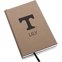 Lifetime Creations Personalized Tennessee Volunteers Journal Light Brown Vegan Leather Notebook, Black Engraving Custom Name, 112 Lined Pages Officially Licensed Vols Gift