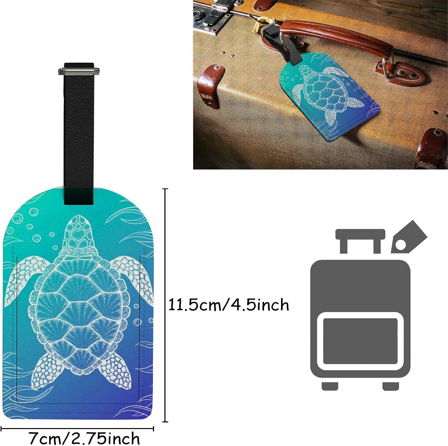 XOLLAR Luggage Tags Blue Green Sea Turtle Name ID Identifier Labels for Suitcase Travel Bag Leather Privacy Cover Baggage Tag 1 Piece, One Size : Clothing, Shoes & Jewelry