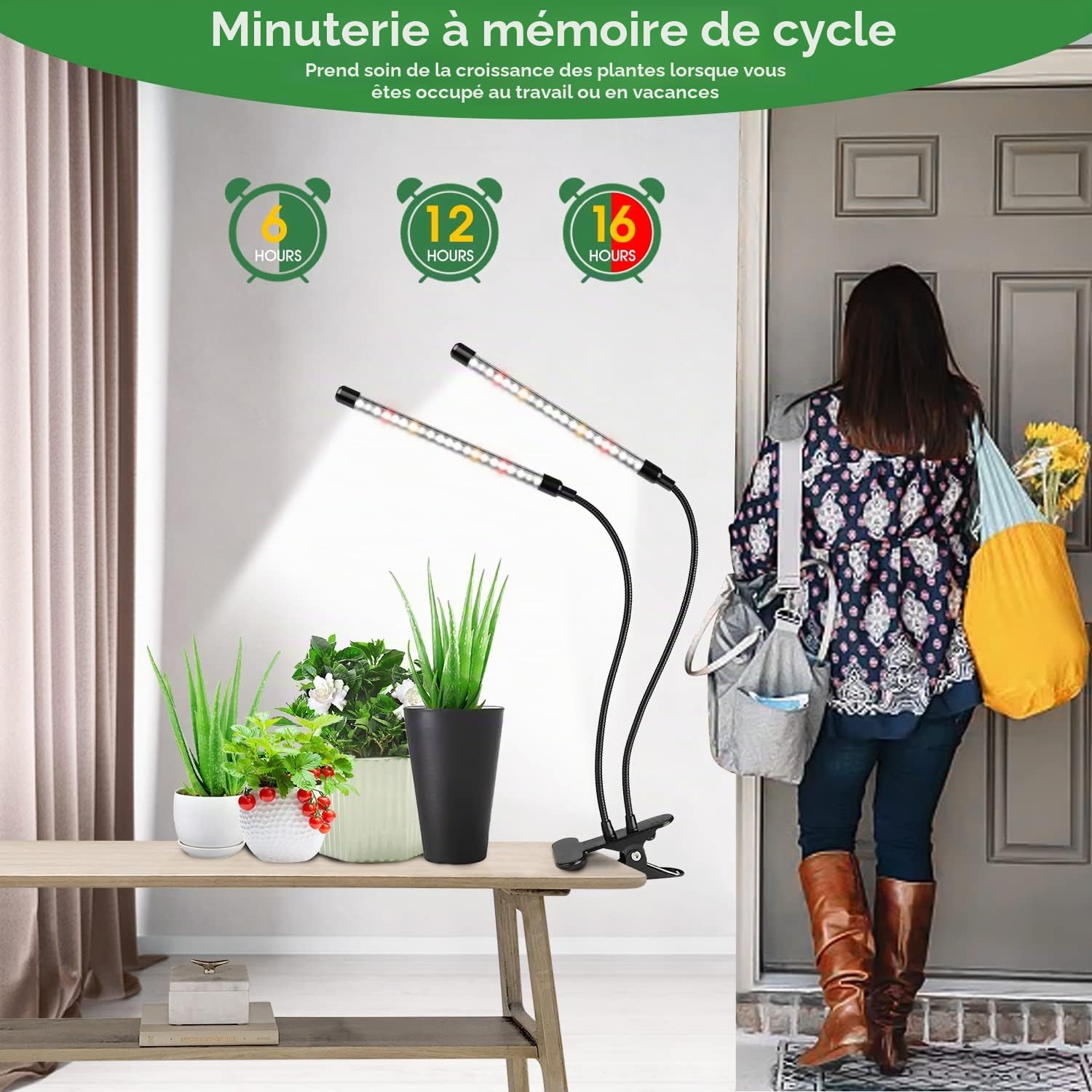 Wolezek Lampe de Plante 2 Pack, Spectre Complet LED pour Plants Intérieur, Croissance avec Auto Minuterie 6/12/16H, 10 Luminosités, 3 Modes, 6000K