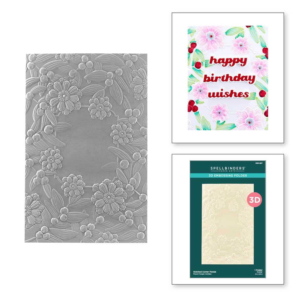 Spellbinders Notched Corner Florals Embossing Folder, Clear