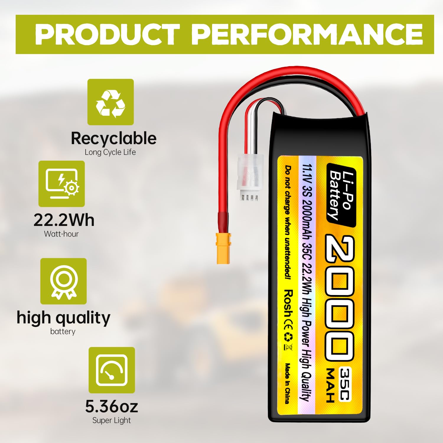 2PCS 3S Lipo11.1V 2000mAh 35C Batería con Enchufe XT30 con Cable de Carga USB para Buque de Control Remoto de Camiones automotrices RC vehículo de Cuatro rotores RC dron FPV