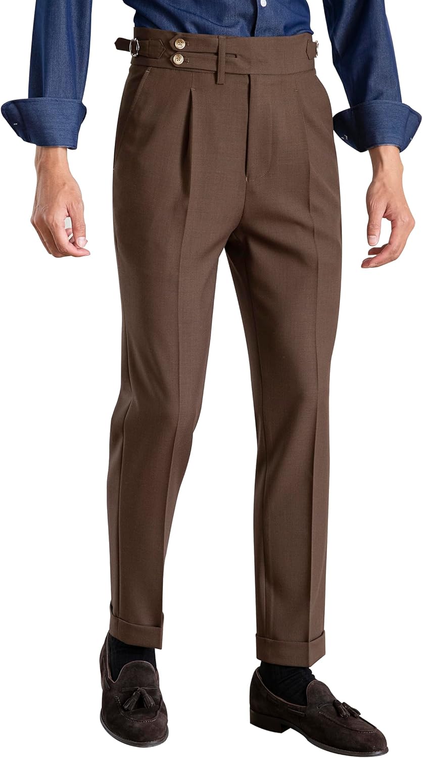 Men's Classic Gurkha Naples Italian Old Money Style No Belt Required Dress Pants