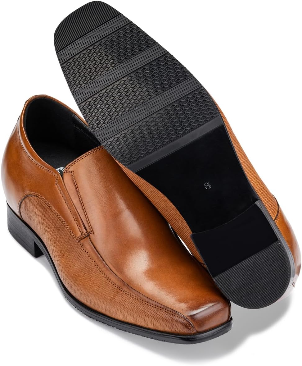 CALTO Men's Invisible Height Increasing Elevator Shoes - Copper Brown Premium Leather Slip-on Dress Loafers - 3 Inches Taller - Y3022 - Size 9 D(M) US - Image 6