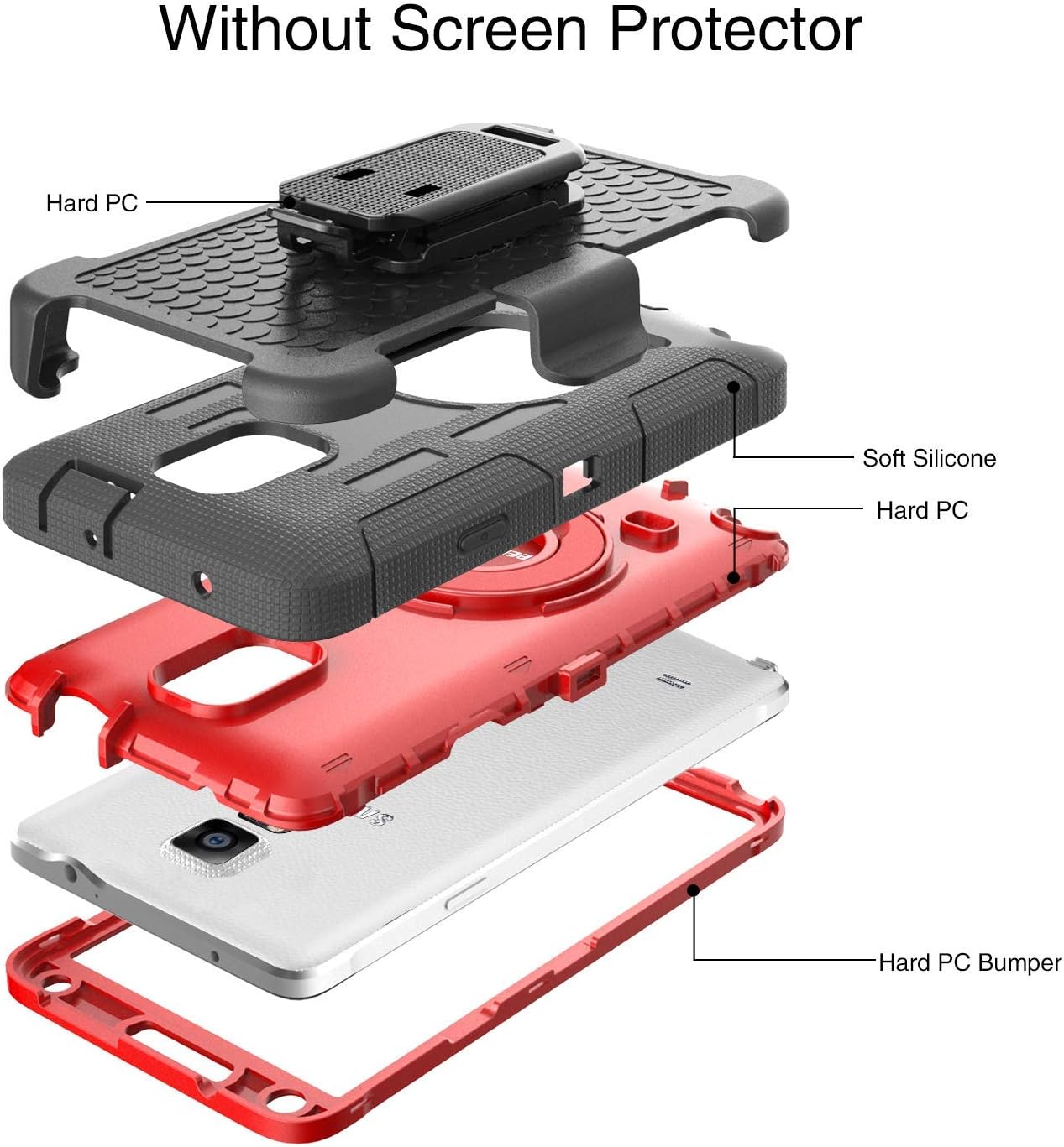 BENTOBEN Case for Galaxy Note 4, Shockproof Heavy Duty Rugged Hard PC Soft Rubber with Kickstand Belt Clip Holster Hybrid Full Body Protective Phone Case for Samsung Galaxy Note 4 Case, Black/Red