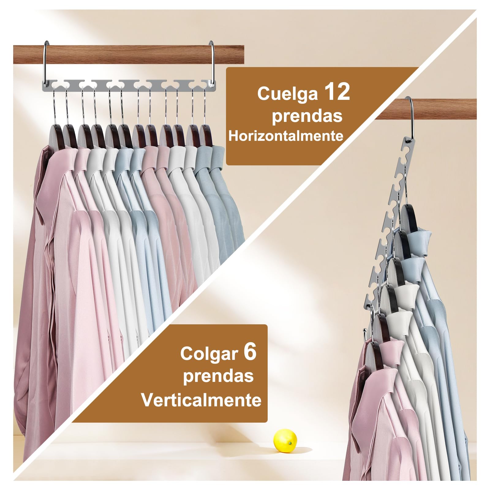 Magic - Perchas de metal resistentes para ahorrar espacio, organizador de armario, ahorro de espacio, paquete de 8 perchas en cascada