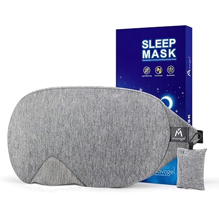 Mavogel Cotton Sleep Eye Mask - Updated Design Light Blocking Sleep Mask, Soft and Comfortable Night Eye Mask for Men Women, Eye Blinder for Travel/Sleeping/Shift Work, Includes Travel Pouch, Grey