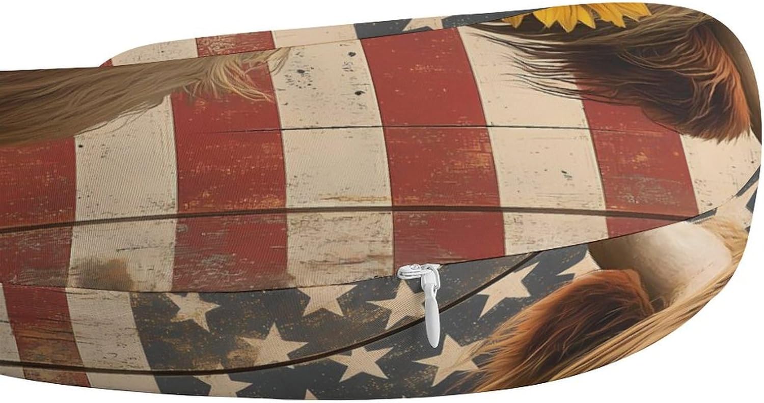 Highland Cow Cattle Sunflower U.S. Flag Memory Foam Pillows U Shaped Travel Neck Pillow