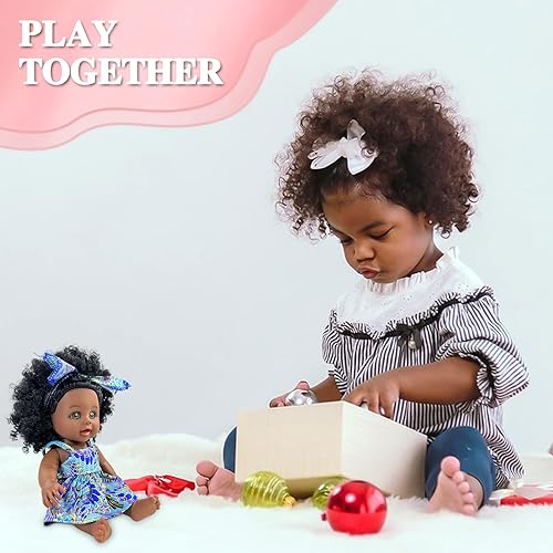 Miniatura 5 de Nice2you Muñeca bebé negra para niña, muñeca negra afroamericana de 10 pulgadas con vestido, muñeca de bebé realista Reborn para niños de 1 2 3 4 5