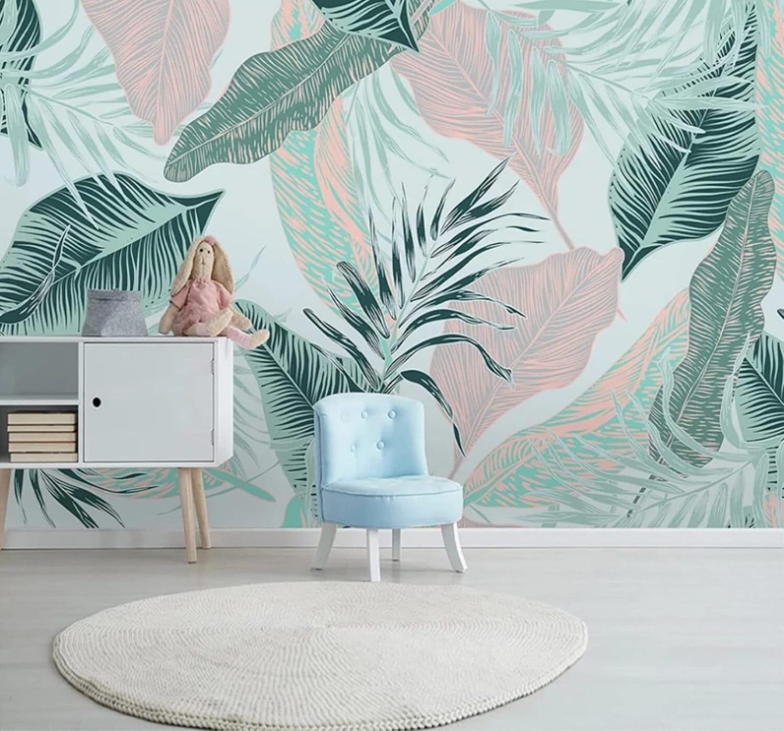 XLMING Fresh Blue Pink Hand Drawn Leaves 3D Wallpaper Luxury Home Dining Decor Paste Sofa Living Room The Wall for Bedroom Mural-350cm×256cm