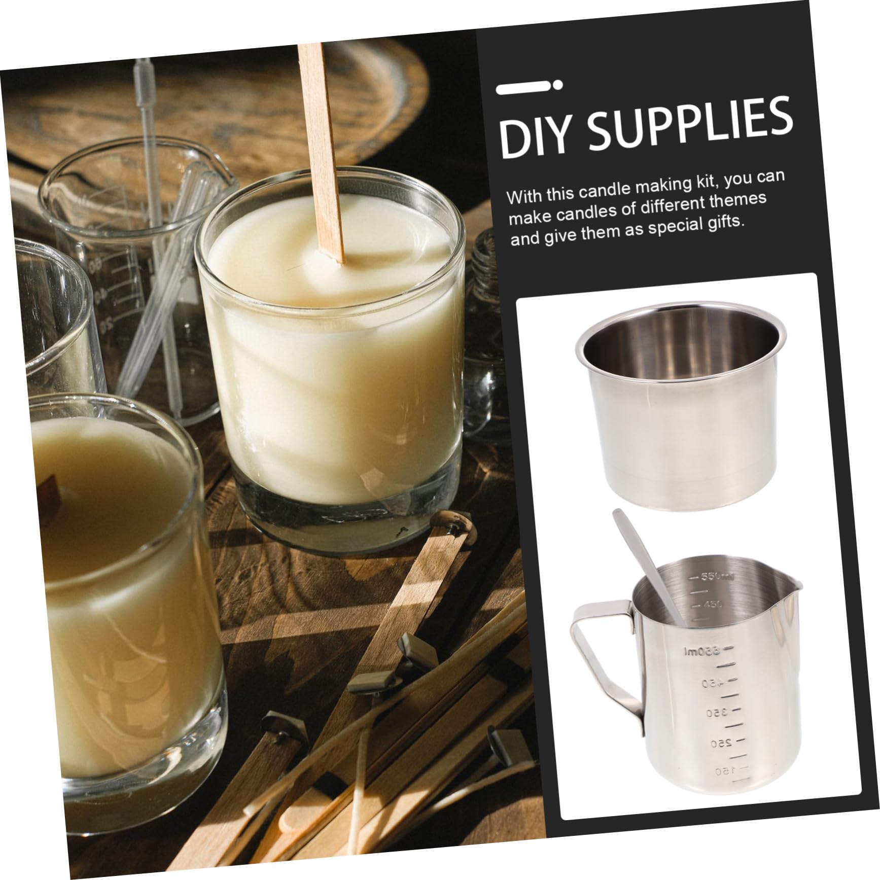 OFFSCH Kit Para Hacer Velas Aromáticas y Vaso Para Derretir Cera De Soja, Material Artesanal, Color Transparente, 1 Unidad, Bricolaje Para Manualidades, Obsequio Adecuado Para Festivales Familia