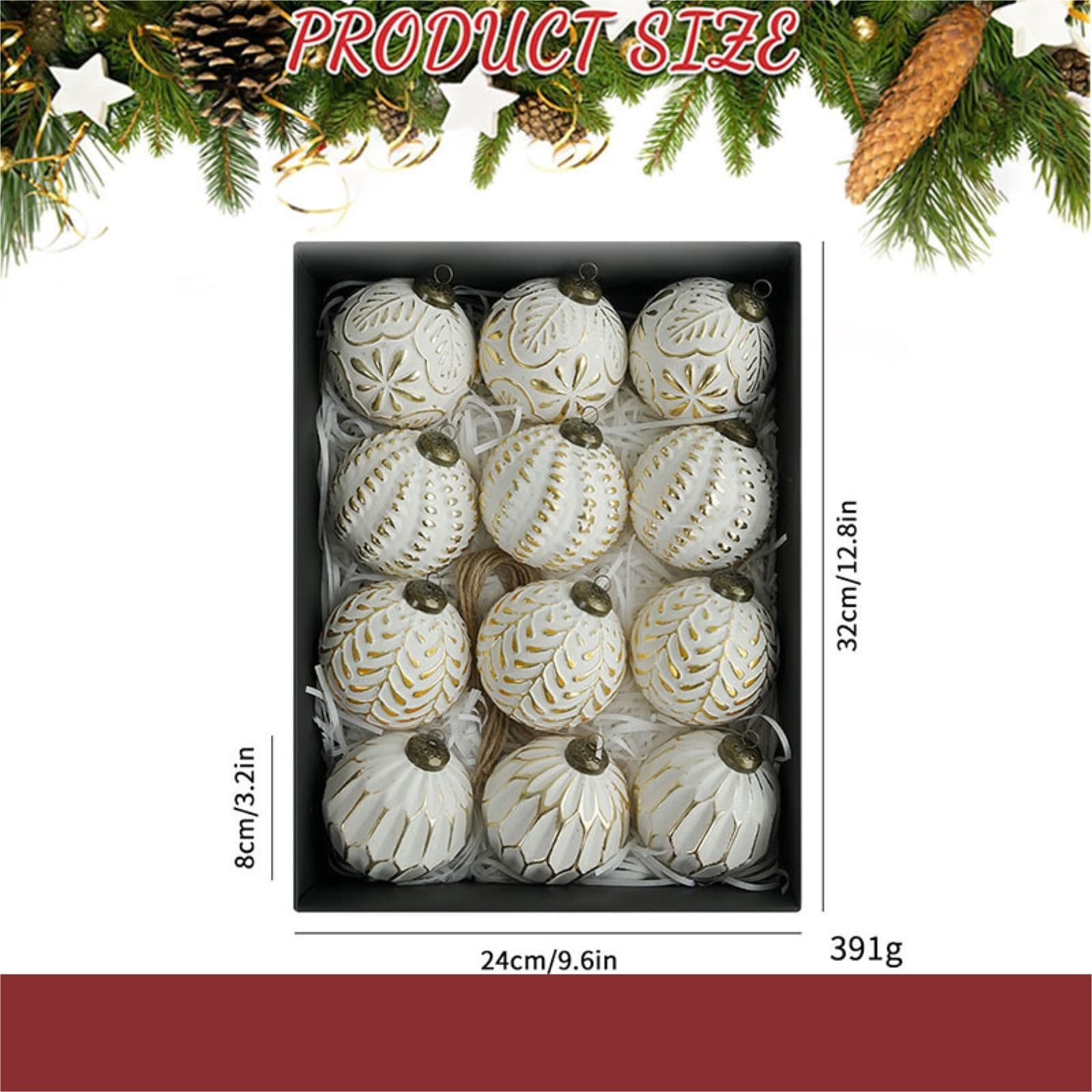 Boule de Noël, Ornement, 12 Boules Décoratives en Plastique for Décoration De Noël, 8 Cm Décoration pour Sapin(White)