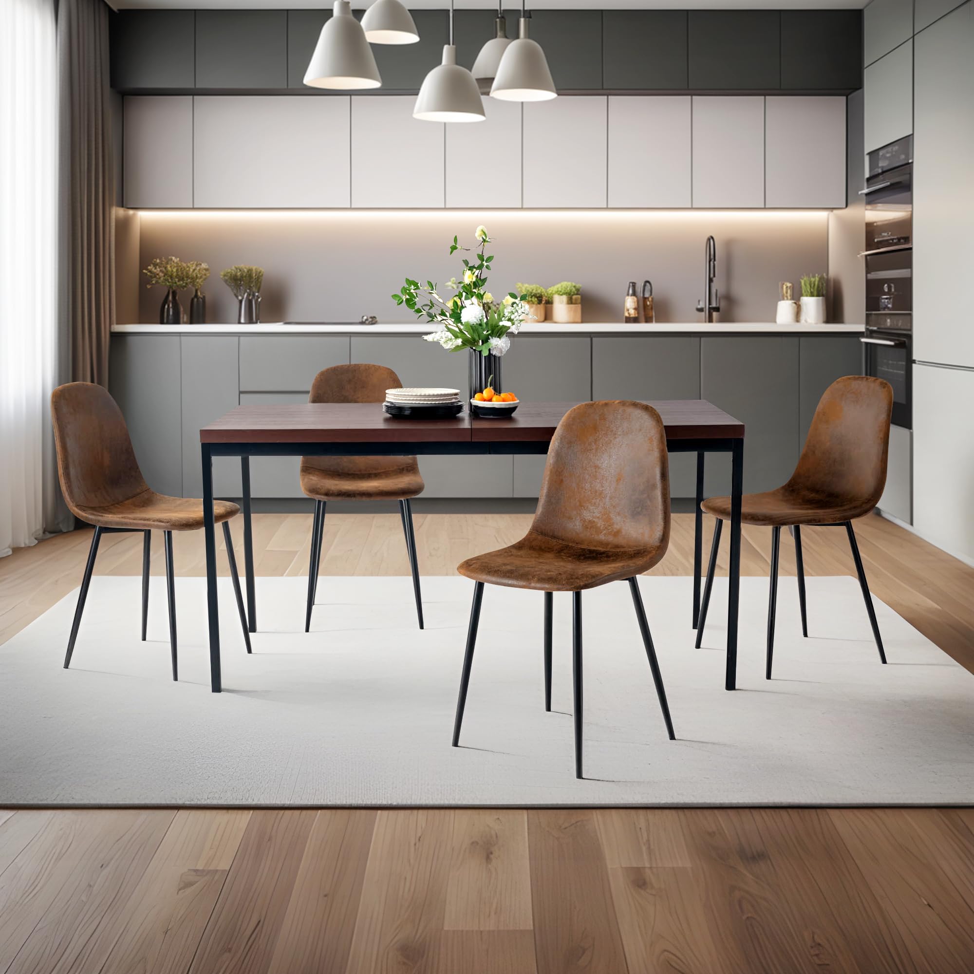 FurnitureR Tables de Conférence Rectangulaires en Brune, pour 4 à 6 Personnes, Plateau en Bois Epais avec Structure Métallique, pour Formations, Réunions, Conférences, 150x75x75cm