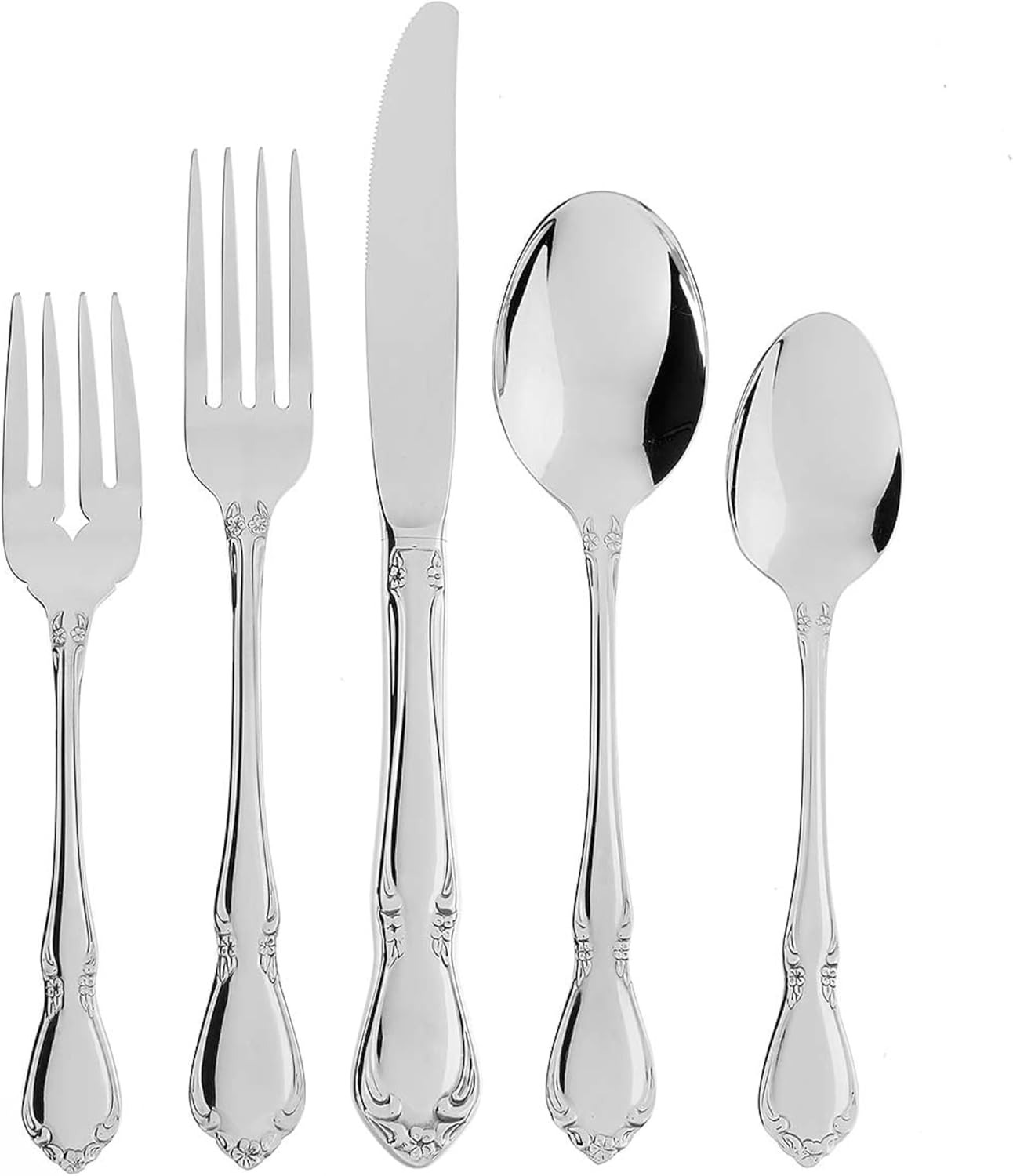 Oneida Silverware Set, Chateau 5-Piece Fine Flatware Place Setting, Service For 1, Dishwasher Safe, 18/10 Stainless Steel, Knives Spoons And Forks, Kitchen and Dining Utensils Set (Silver, 5 Piece)
