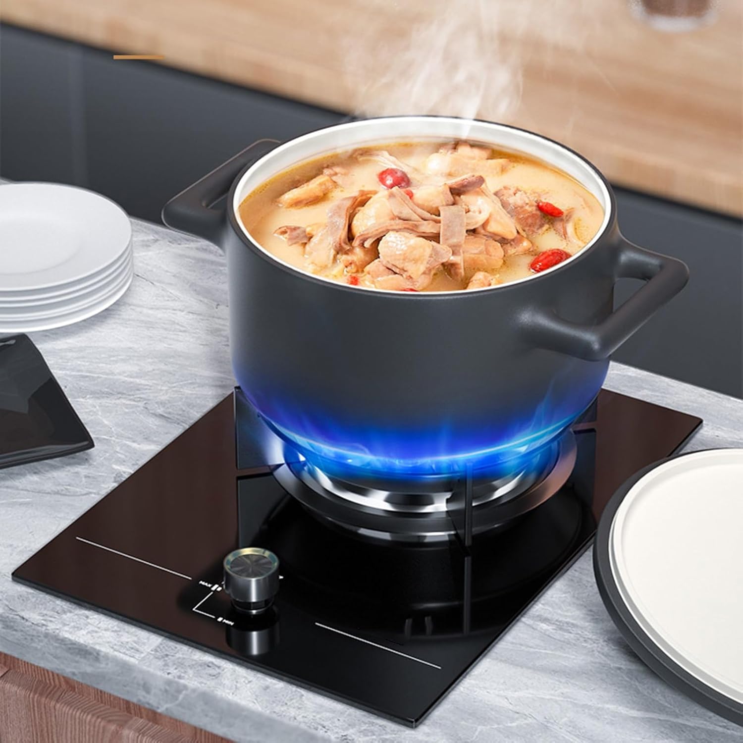 Portable Gas Stove with 1 Burne,5.2KW 9-chamber Fire Ring Frying Pan,Accidental Flameout Protection Device,NG/LPG Conversion(NG)