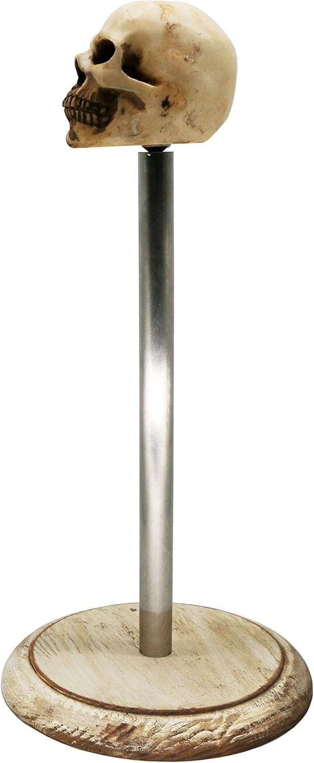 Rustic White Wood Skull Stand Up Paper Towel Holder, Easy One-Handed Tear Kitchen Paper Towel Dispenser with Weighted Base for Standard Paper Towel Rolls,Rustic White