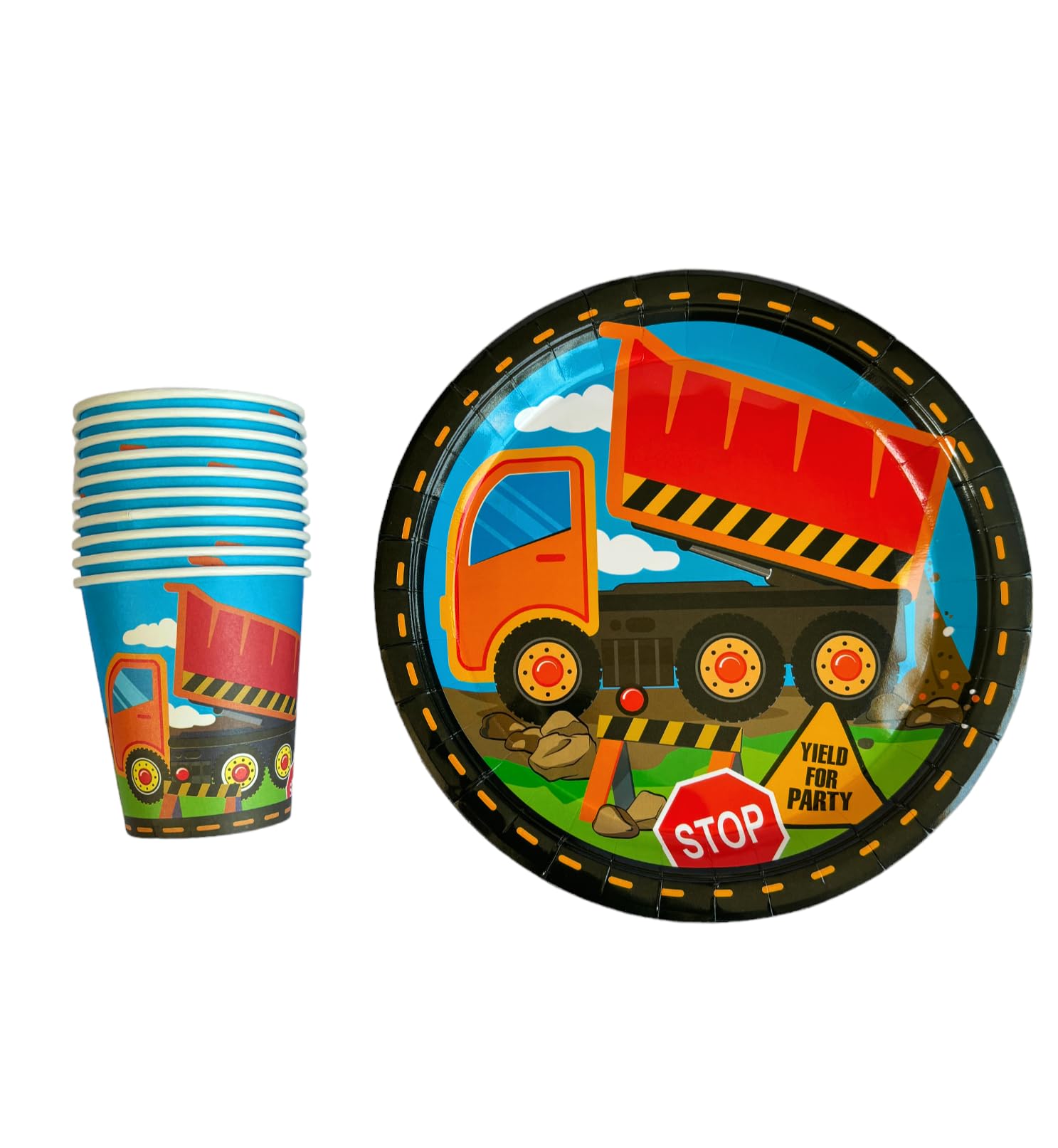 Partymane Constrauction Theme 10cups 10 Construction Plates Pure and Safe Party Plates Theme Printed Fancy Cups and Plates