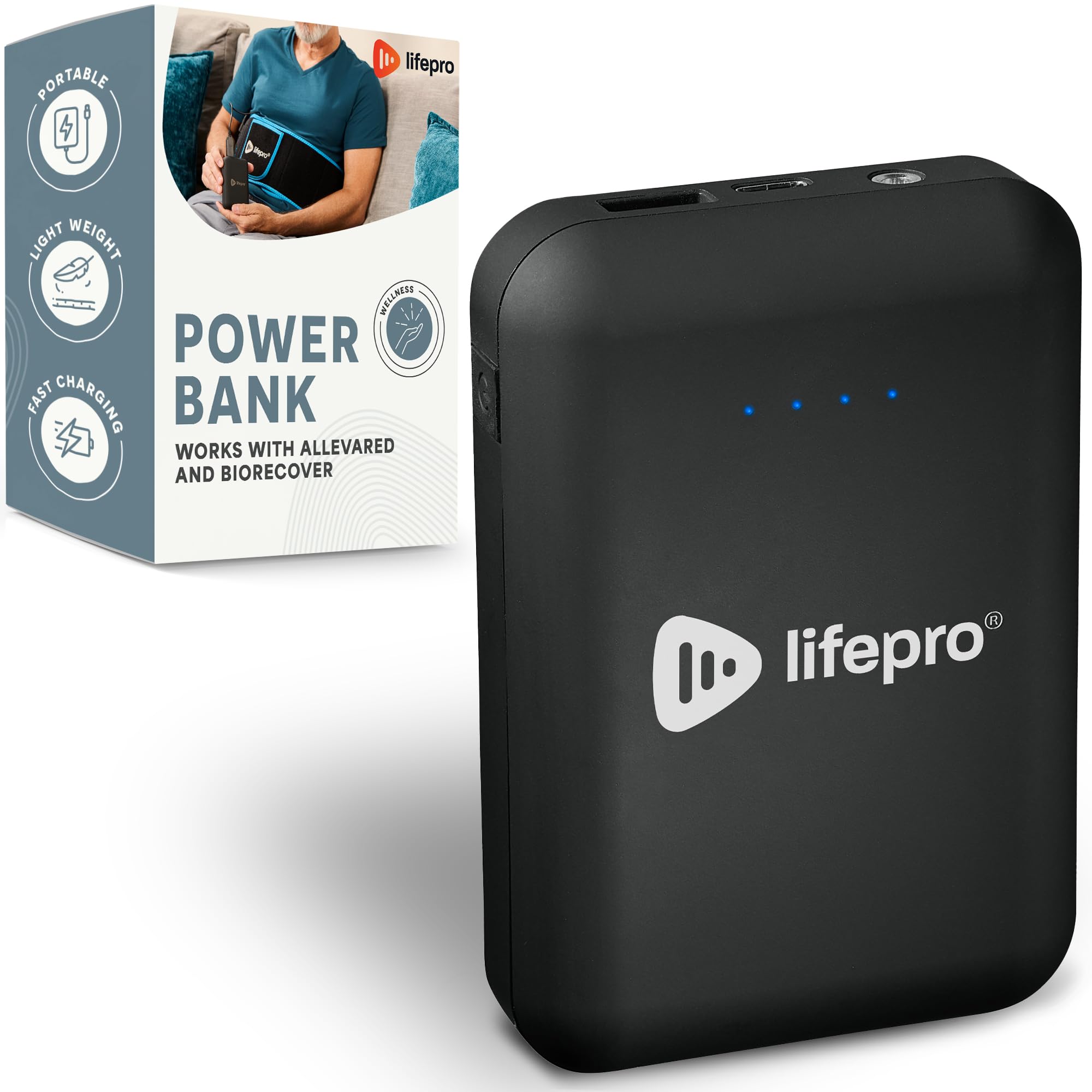 LifePro Portable Powerbank for AllevaRed, AllevaRed Pro, and BioRecover - 15,000mAh Battery Pack with USB 3.0 and 12V DC Output for Wellness Devices