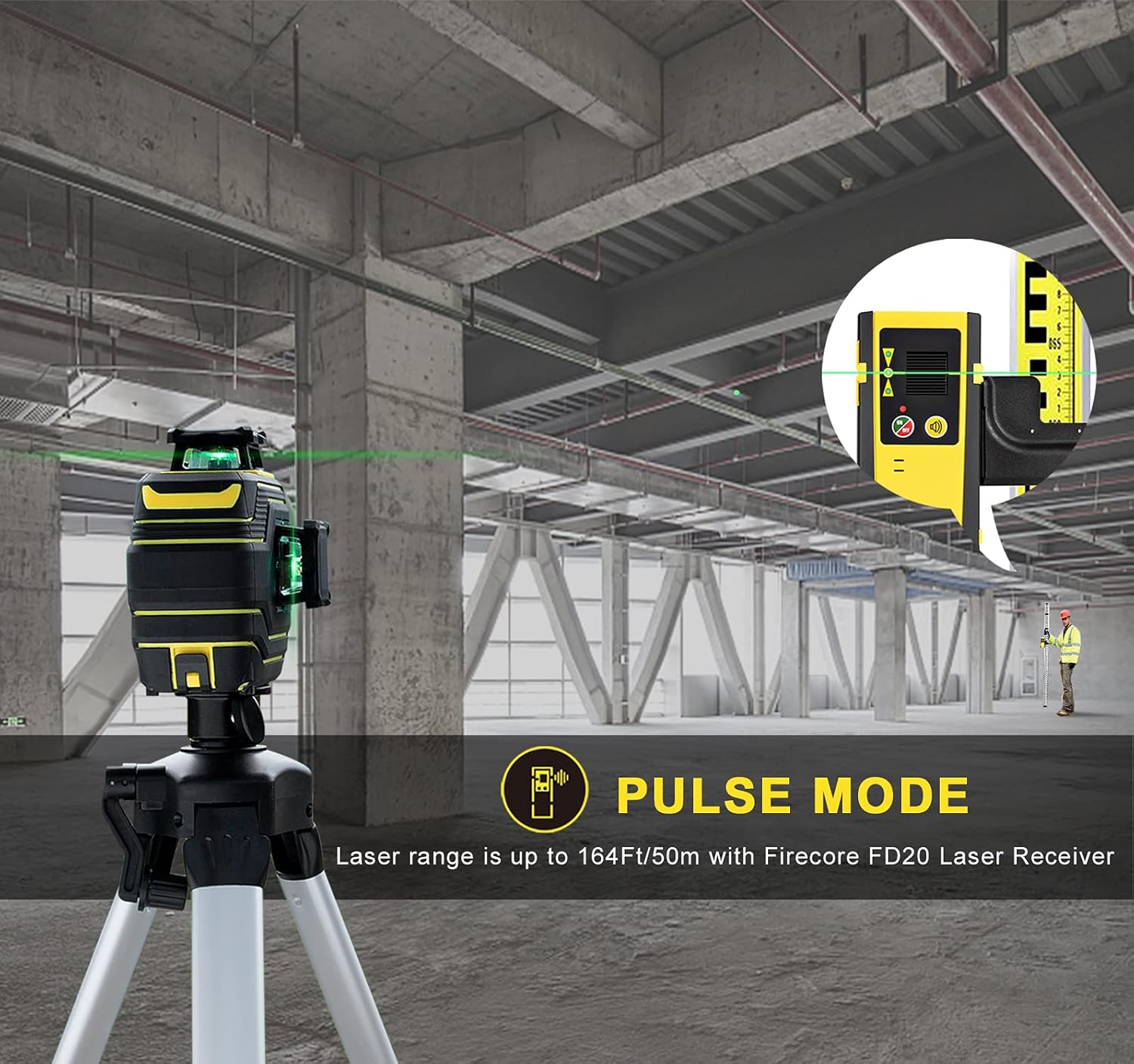 Flash Deals - 50% OFF Firecore 3 X 360 Green Laser Level, Self-leveling Three-Plane Leveling and Alignment Line Laser Tool with Pulse Mode, 2 Rechargeable Lithium Batteries, Magnetic Pivoting Base, Target Plate(F94T-XG)