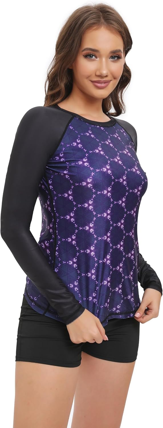 Women's Rash Guard UPF50+ Sun Protection Swim Quick Dry Bathing Shirt Top for Woman Long Short Sleeve