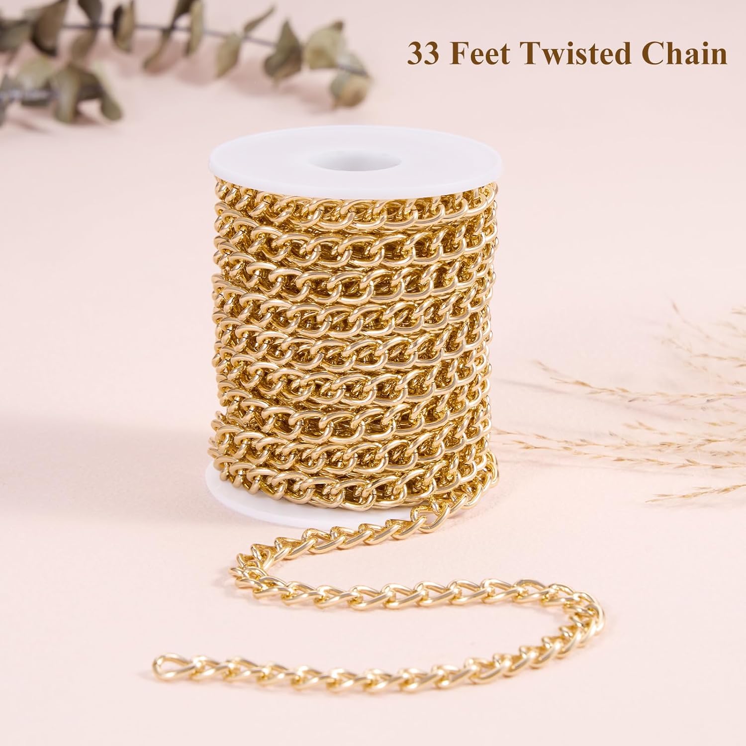 BORUINIE 33 Feet Gold Plated Curb Chain Aluminum Thick Open Twisted Craft Belt Link Chain Roll for Bracelet Necklace Jewelry Making - Image 2