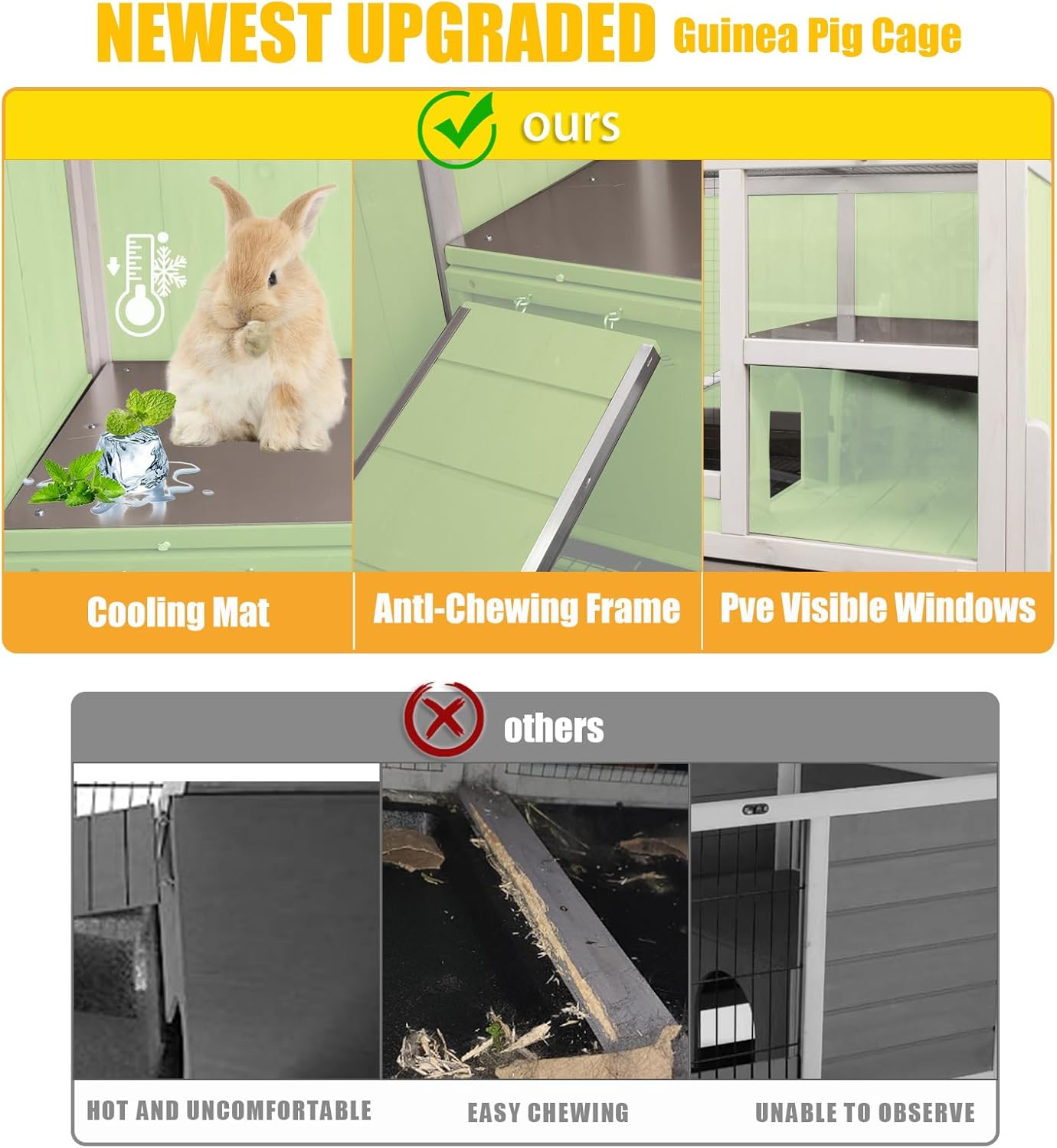 Large Guinea Pig Cage With Stand – Chew Proof Indoor Habitat, Pull-Out Tray, Ramp & Hideout For Small Pets