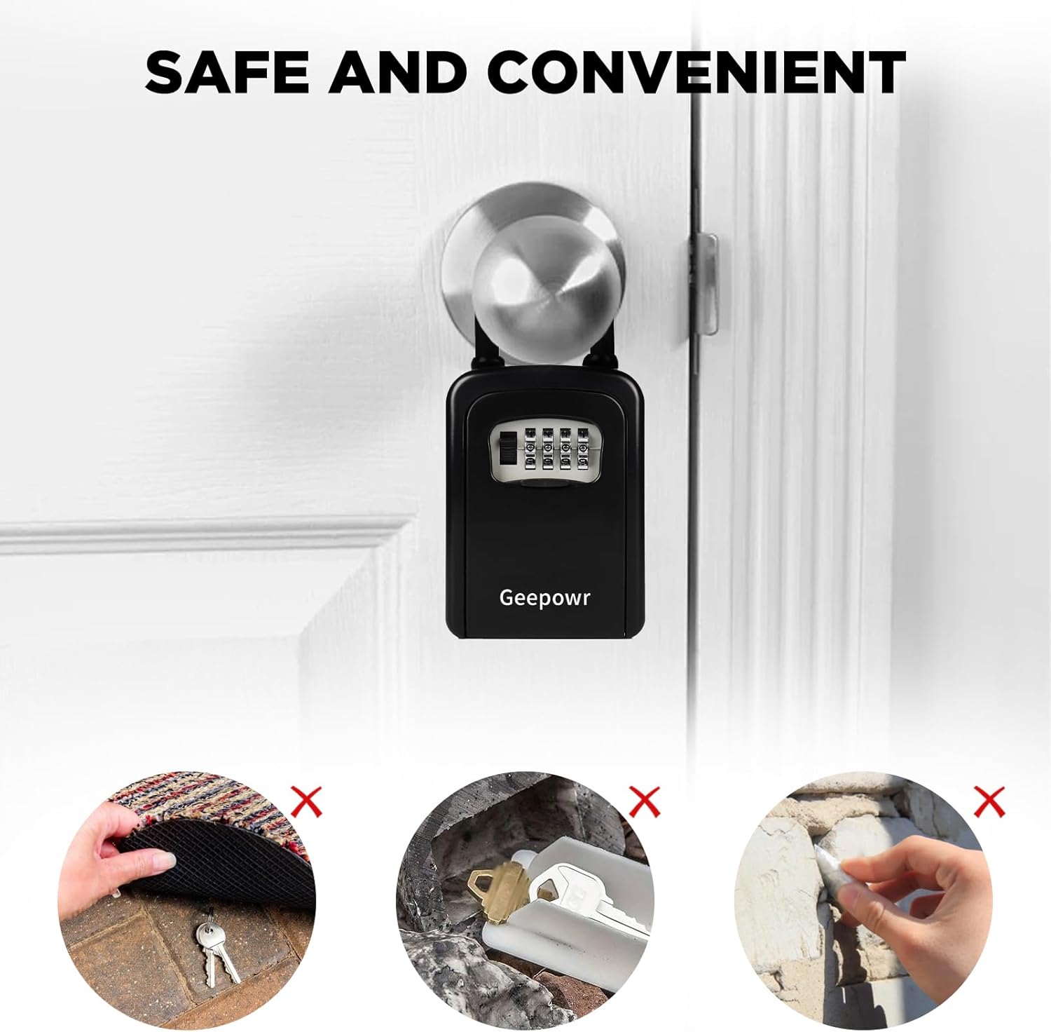 Password Key Case, 4 Digit Combination Key Storage Lock, Home Portable Wall Mount Security Lock Box for Apartment, Property Agency Garage Spare Key Box (Black)