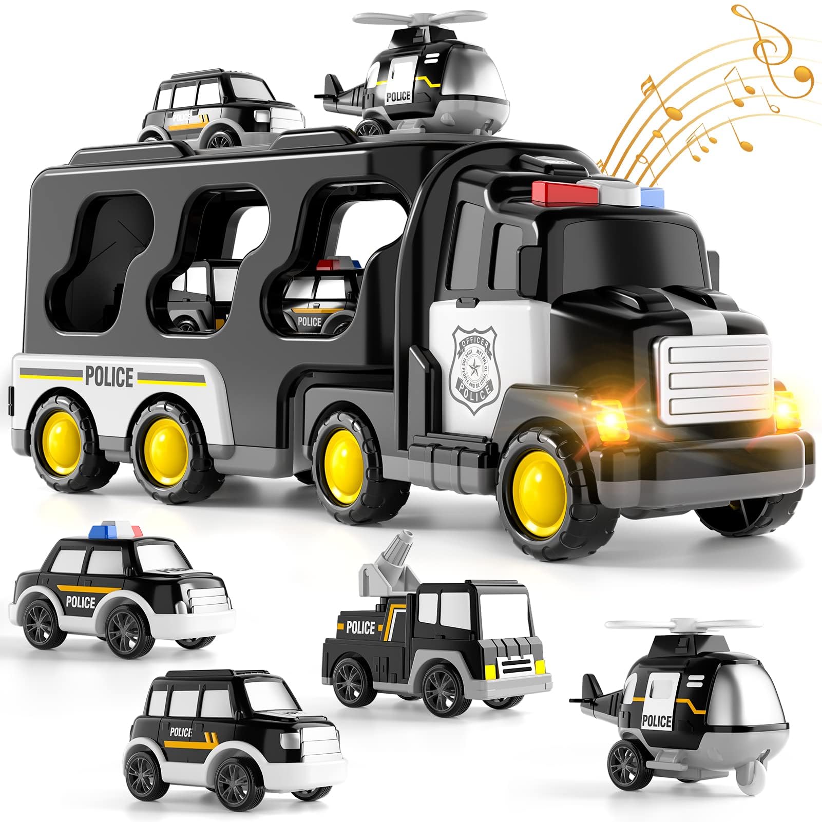 SLEEPHEAD® Police Truck Toys for Toddler 3 4 5 6 Years Old Boys - 5-in-1 Friction Power Emergency Vehicle, Police Car Toy for Toddlers 3-9, Carrier Truck Toys for Kids 3-9, for Girl Age 3-9 Christmas