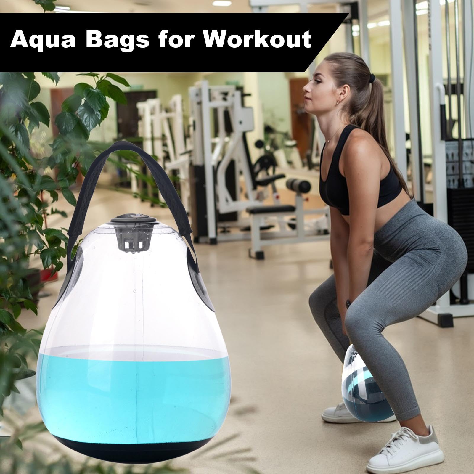Worek na wodę fitness, obciążony nadmuchiwany kettlebell, sprzęt fitness z regulowaną wagą, trening podstawowy i ćwiczenia równowagi, czarny, idealny do domu, miejsca pracy i treningów w podróży