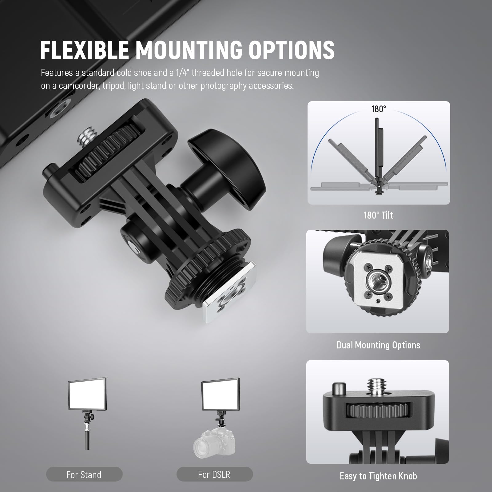 NEEWER 9" LED Video Light Panel, Dimmable DSLR Camera Soft Lighting with Mini Desk Tripod Stand, USB Type C Ports, 3200K~5600K CRI95+ for Studio Photography Video Recording Live Streaming, NL-116AI