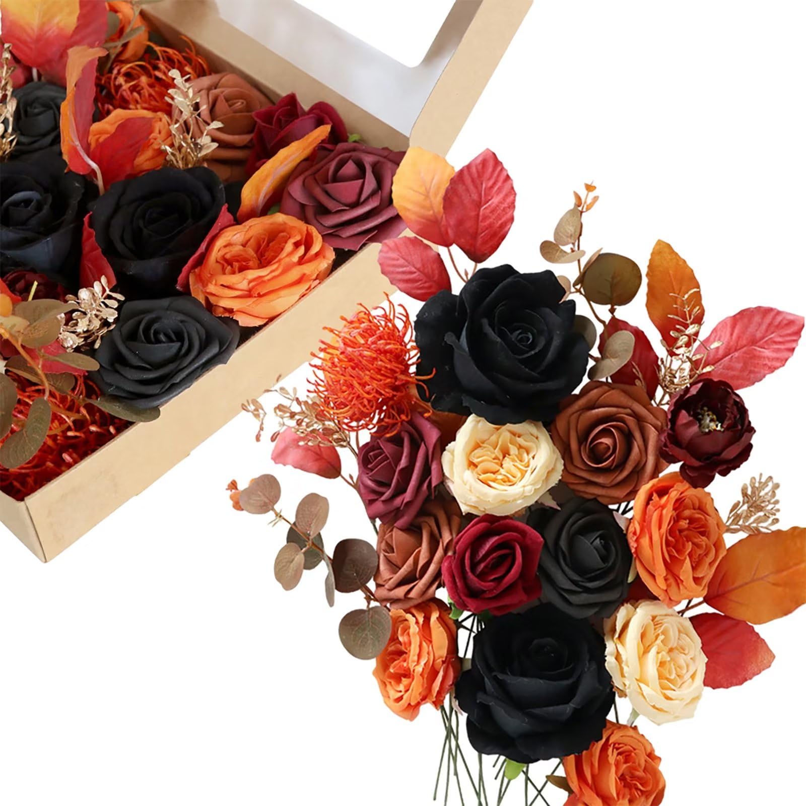 Amazon｜Emivery人工秋用フラワーコンボ オレンジと黒の花 フェイク 