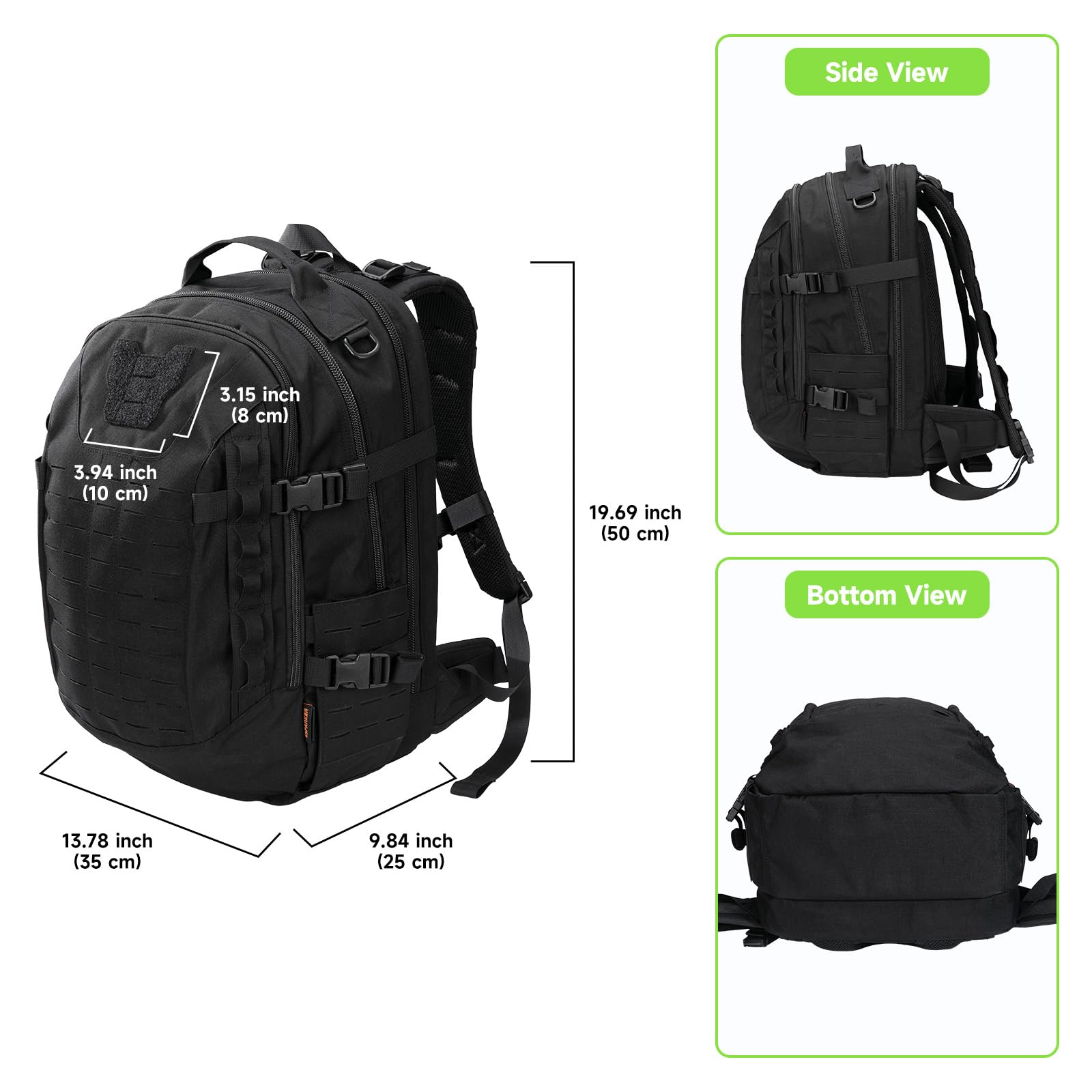 EXCELLENT ELITE SPANKER 40L Mochila de camping y senderismo Mochila táctica MOLLE Gran mochila militar para camping, senderismo y trekking(BLK)