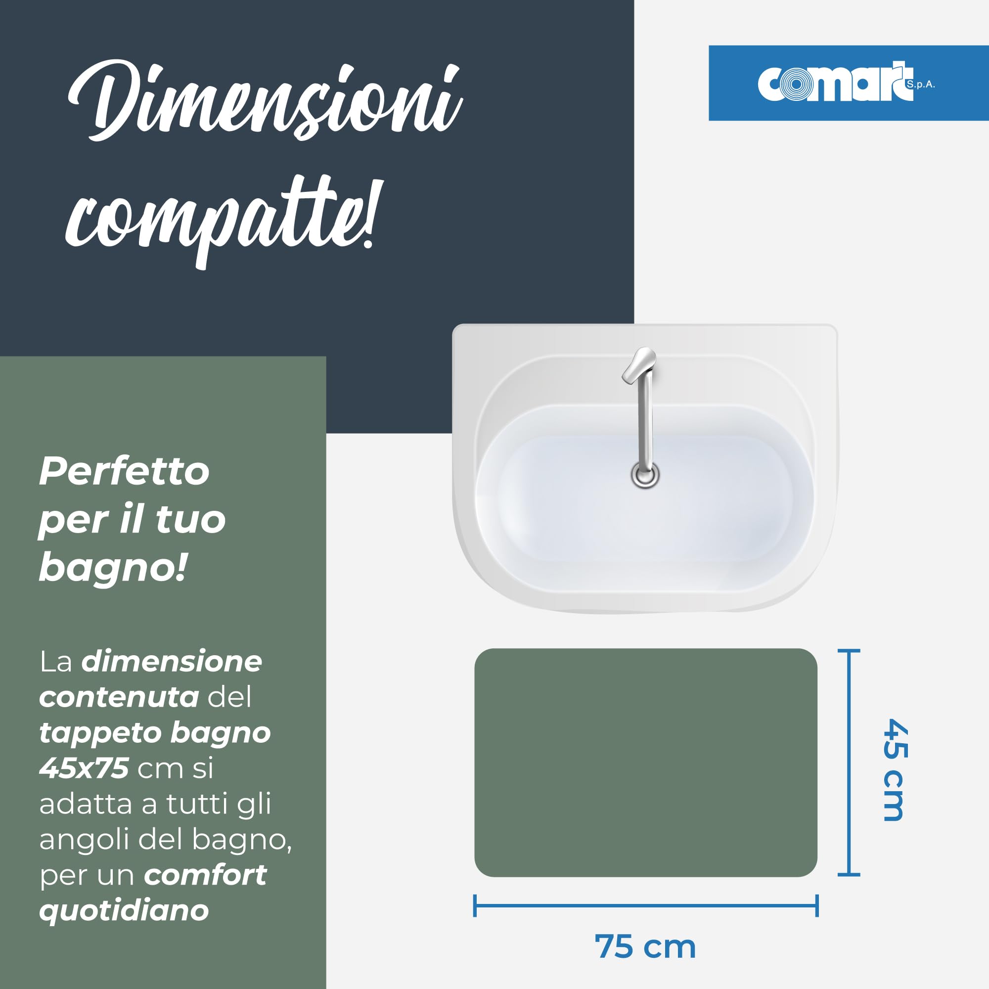 Comart - Tapis Bain Fluffy - Ultra Doux Antidérapant - 45x75 - Bleu Clair