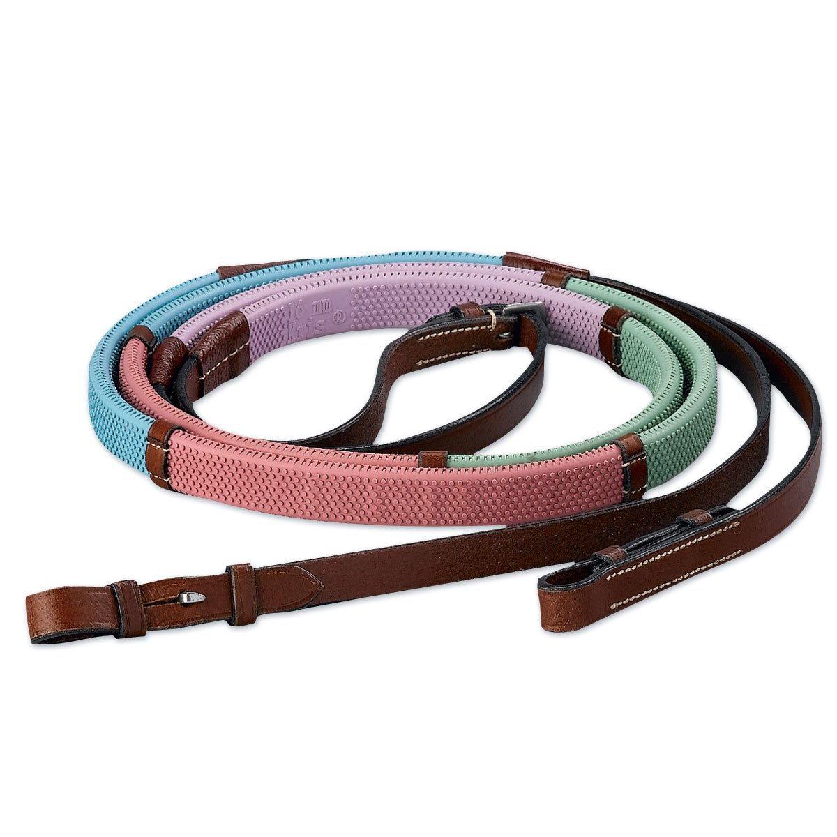 Kincade Rainbow Reins with Hook Studs, Brown/Multi, 1/2"x48"