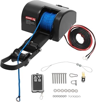 Electric Anchor Winch, 45 LBS Electric Anchor Winch for Boat 12 Volt Motor Towing Winches Boat Winch with Wireless Remote Control and 100FT Anchor Rope, Rope Strength 700 LBS Black 35 lbs